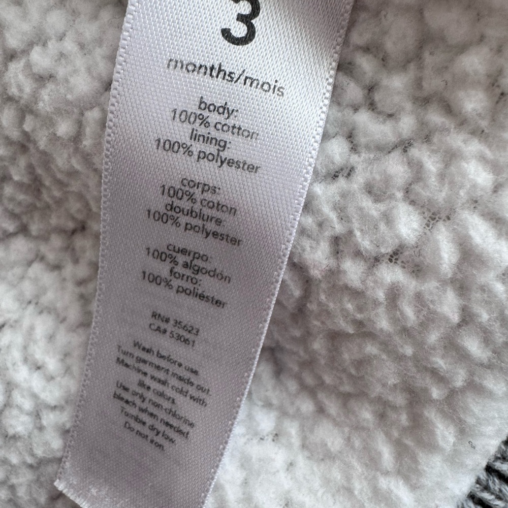 Carter's Gray Sherpa Lined Cotton Long-Sleeve Hooded Jacket with Bear Ears 3mo - Picture 9 of 10